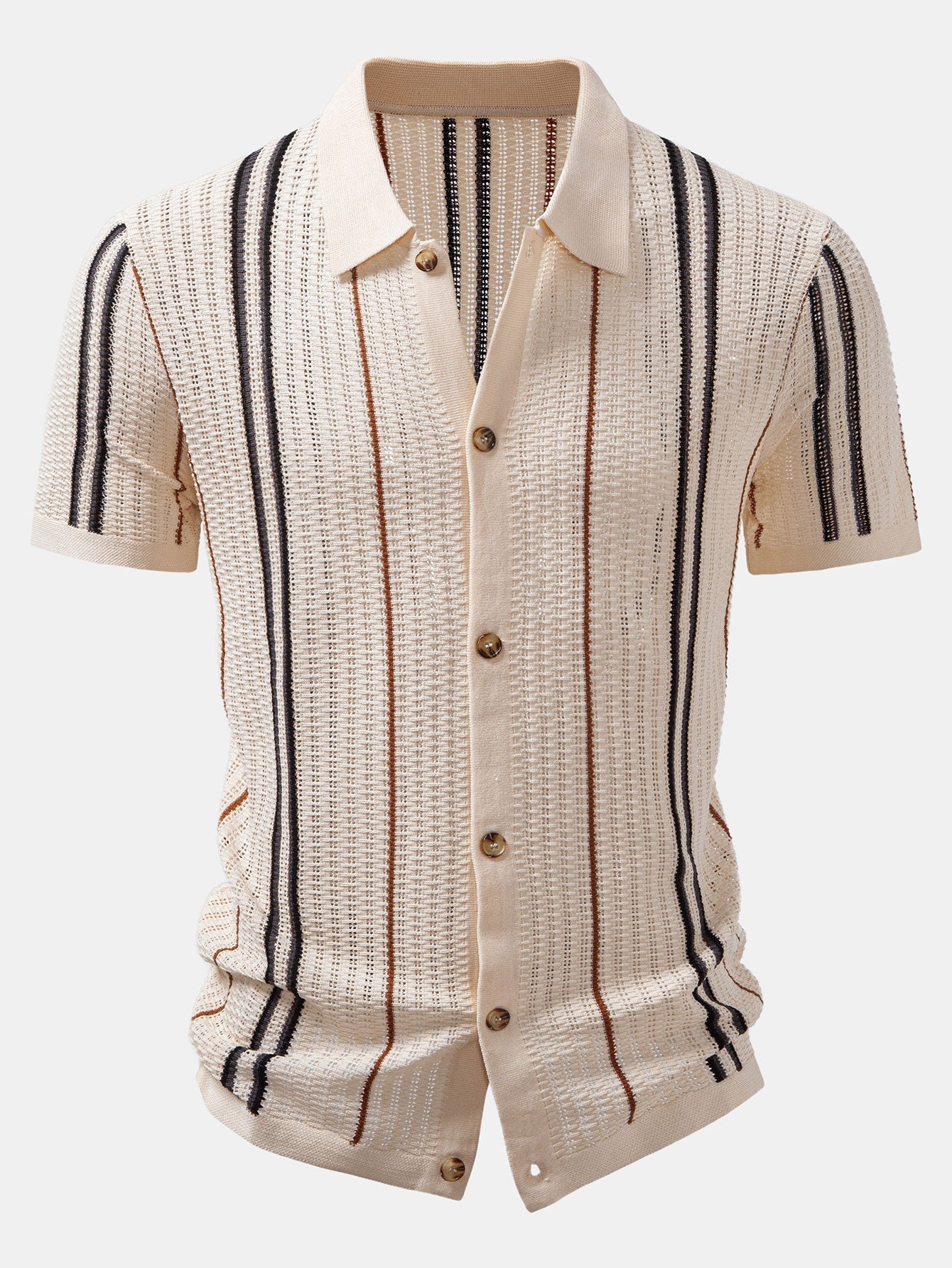 Crochet Striped Button-Front Shirt & Straight-Leg Linen Trousers