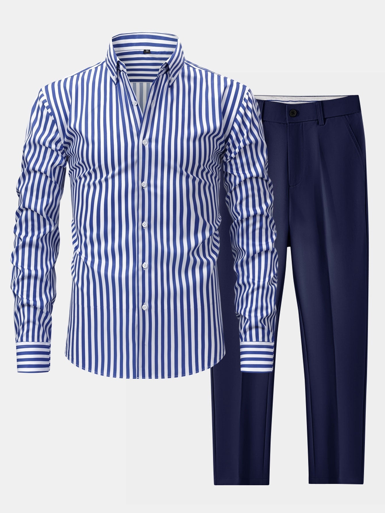 Long-Sleeve Striped Button-Front Shirt & Slim-Fit Tapered Trousers