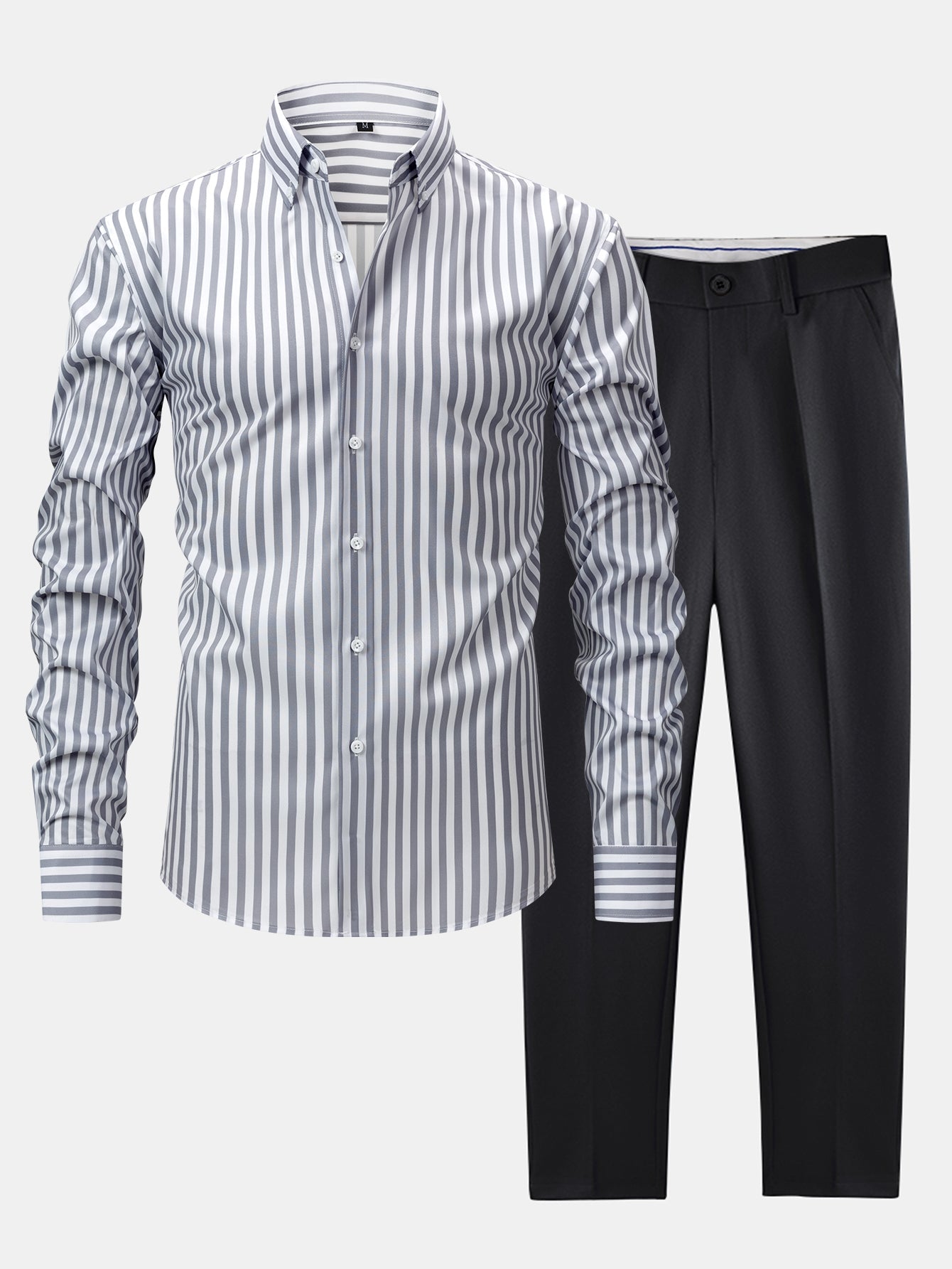 Long-Sleeve Striped Button-Front Shirt & Slim-Fit Tapered Trousers