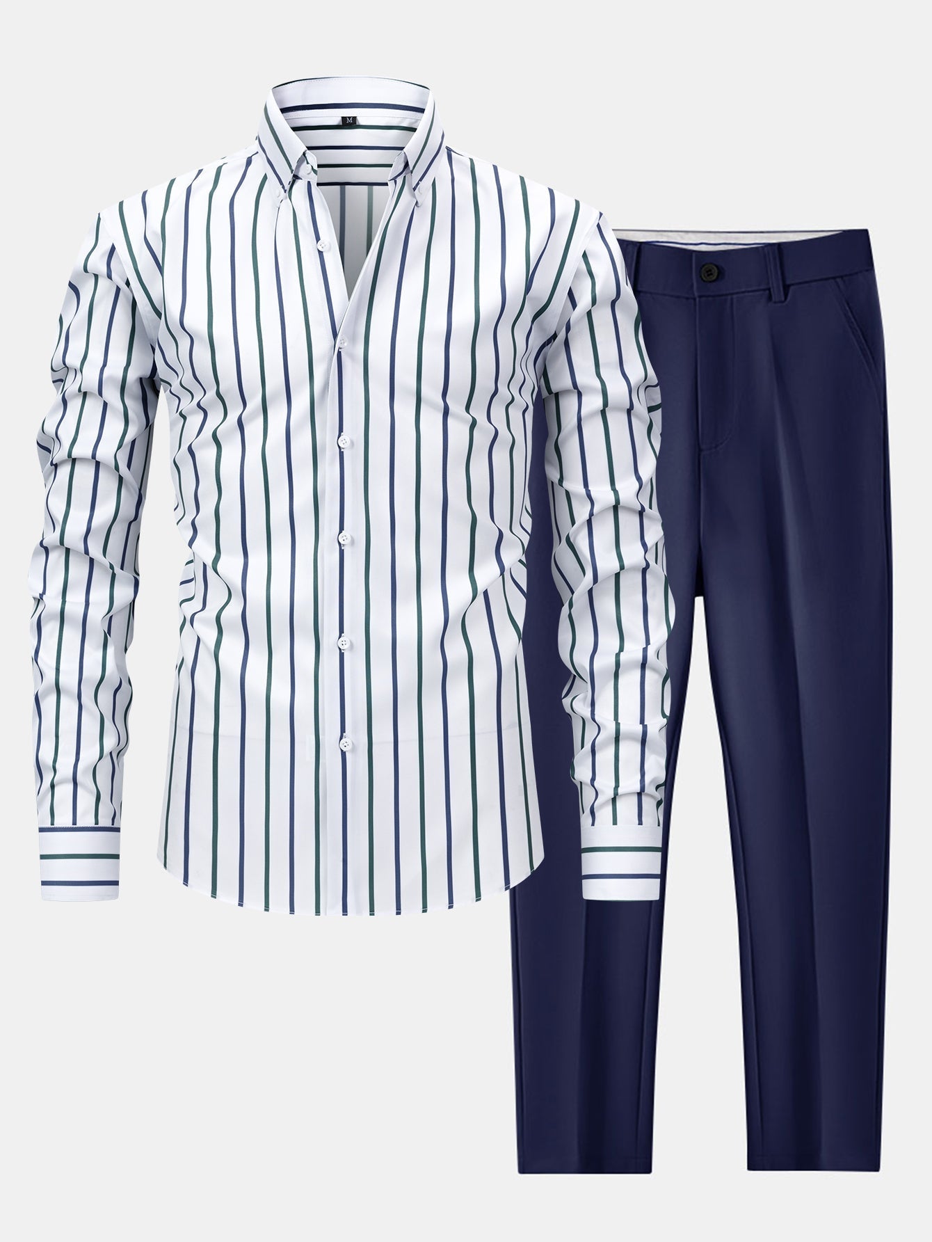 Striped Long-Sleeve Button-Front Shirt & Slim-Fit Tapered Trousers