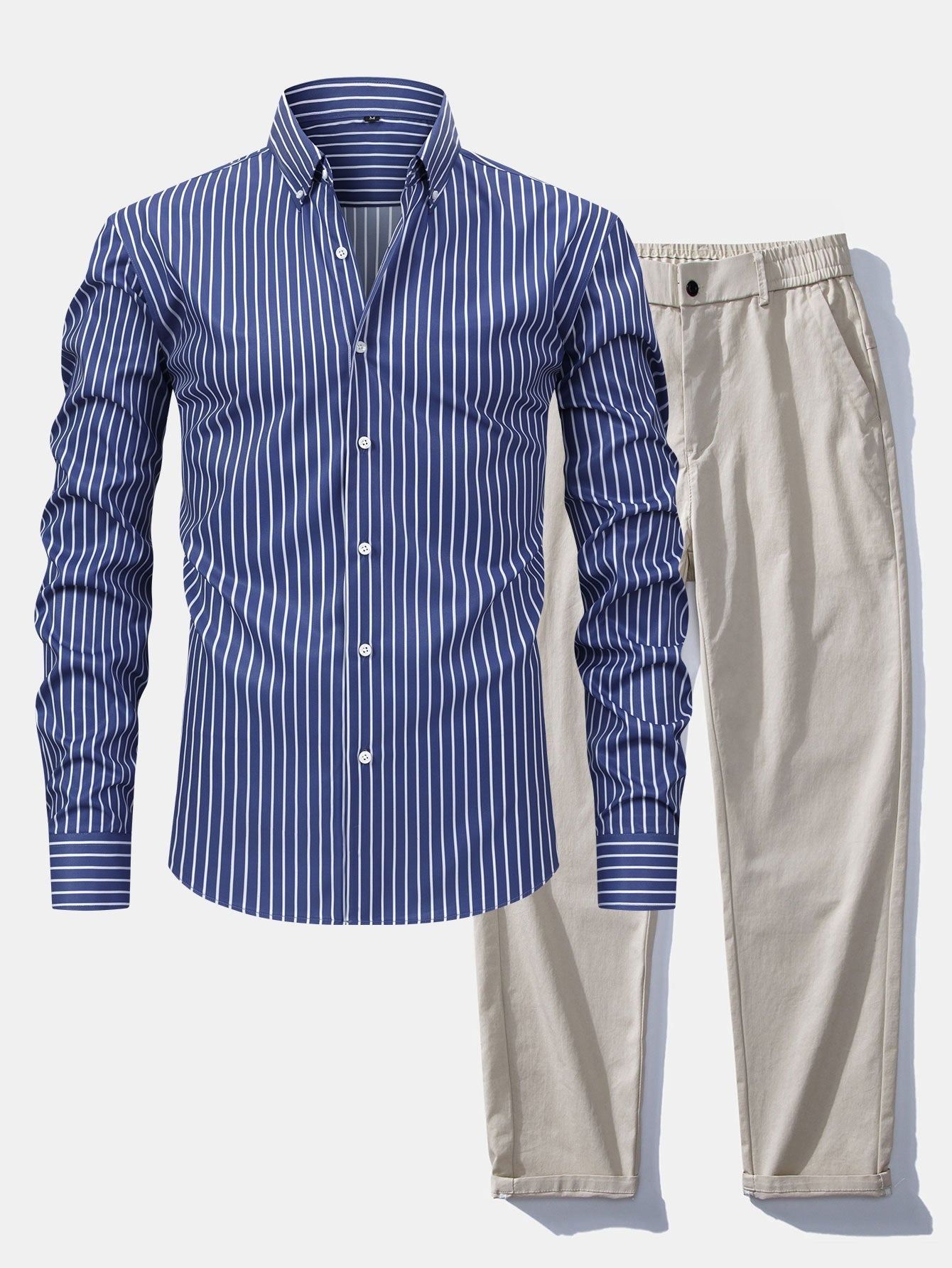 Men's Striped Shirt &Straight-Leg Trousers Set