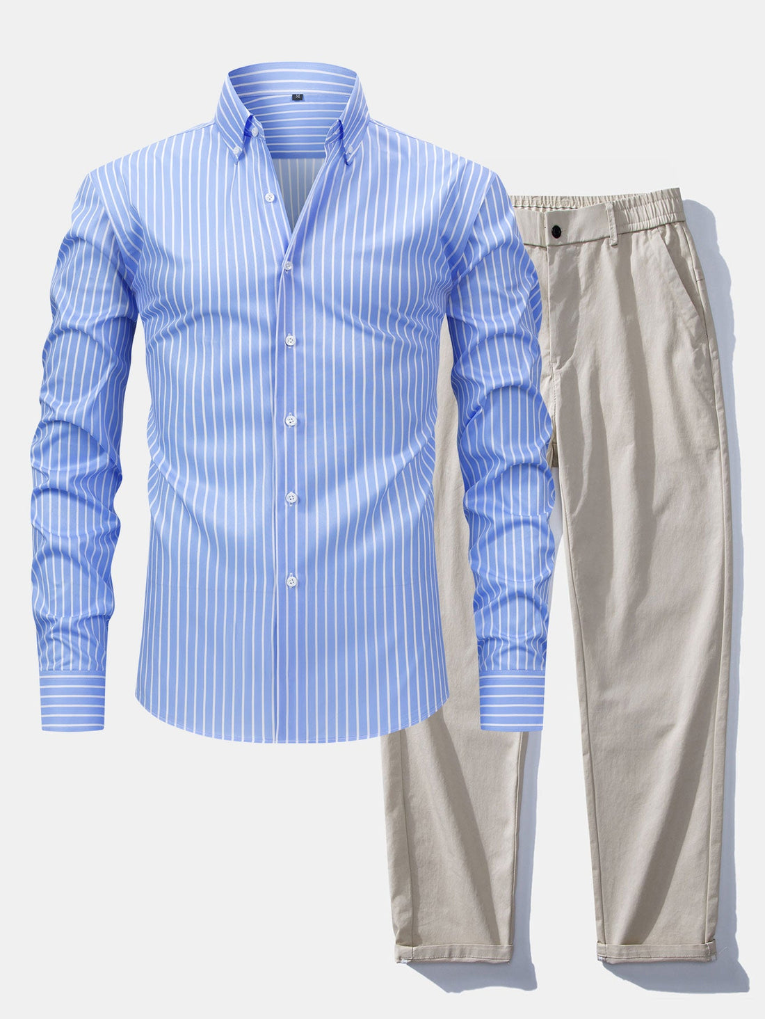 Men's Striped Shirt &Straight-Leg Trousers Set