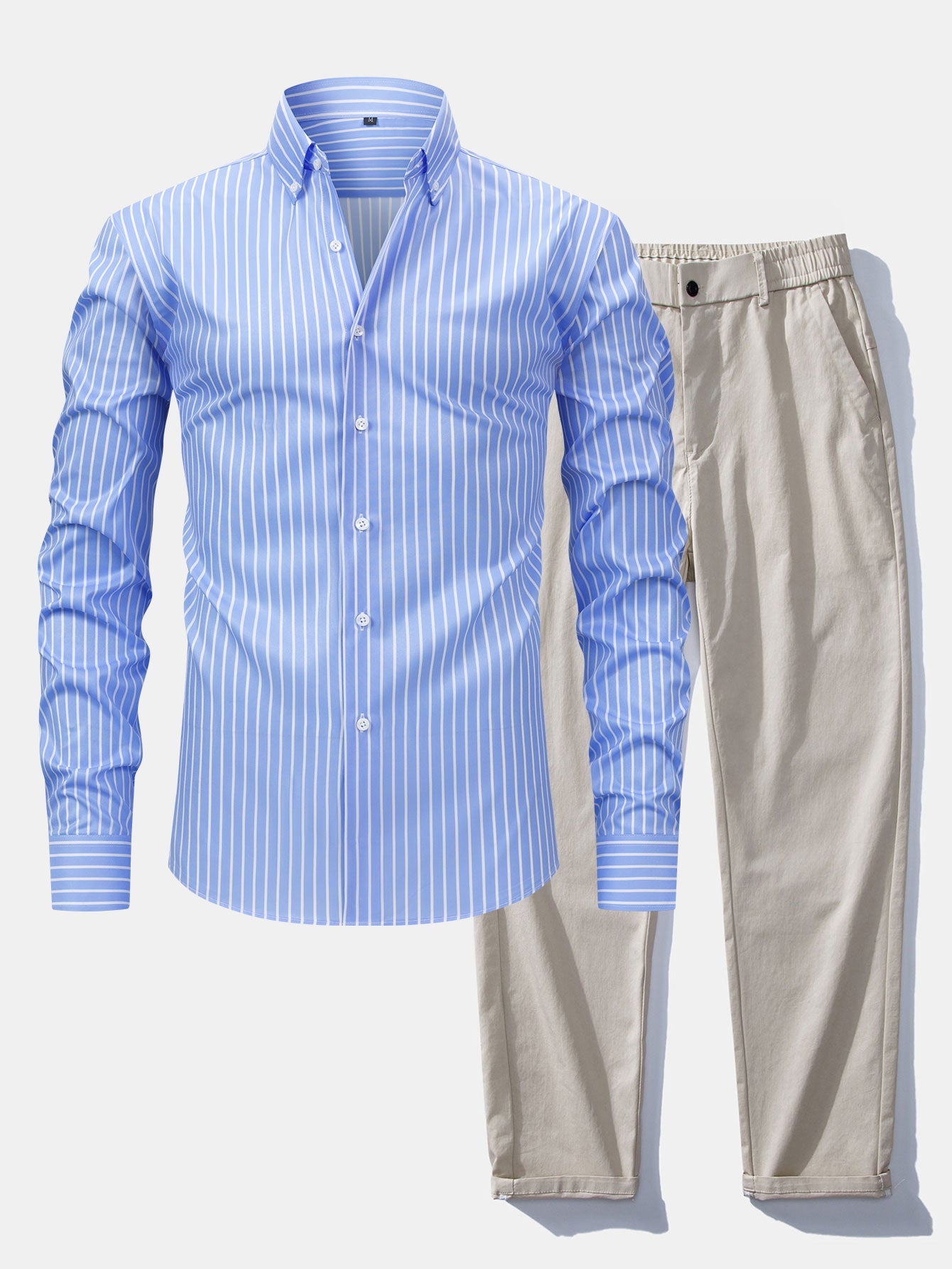 Men's Striped Shirt &Straight-Leg Trousers Set