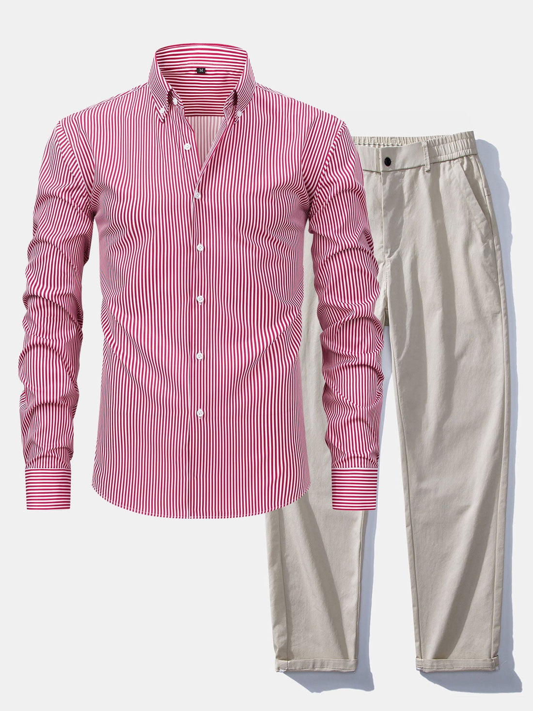 Long-Sleeve Striped Button-Down Shirt & Straight-Leg Elastic-Waist Trousers