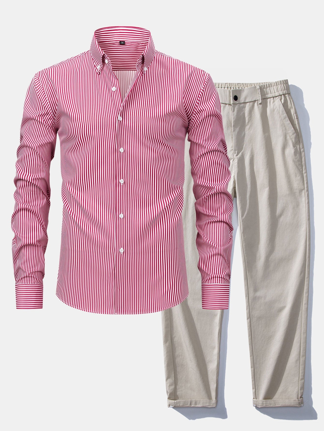 Long-Sleeve Striped Button-Down Shirt & Straight-Leg Elastic-Waist Trousers