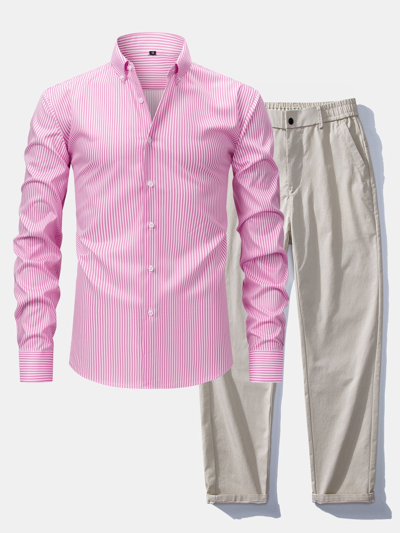 Long-Sleeve Striped Button-Down Shirt & Straight-Leg Elastic-Waist Trousers