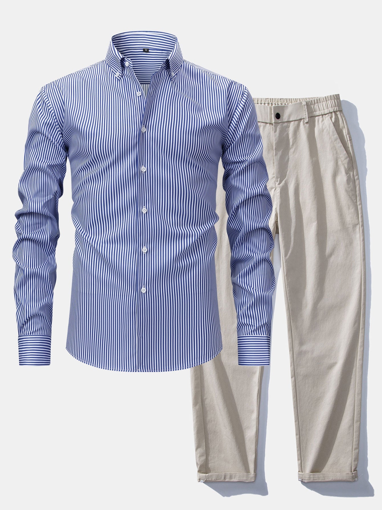 Long-Sleeve Striped Button-Down Shirt & Straight-Leg Elastic-Waist Trousers