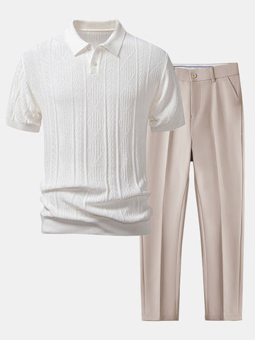 Geometric Jacquard Polo and Slim-Fit Tapered Trousers