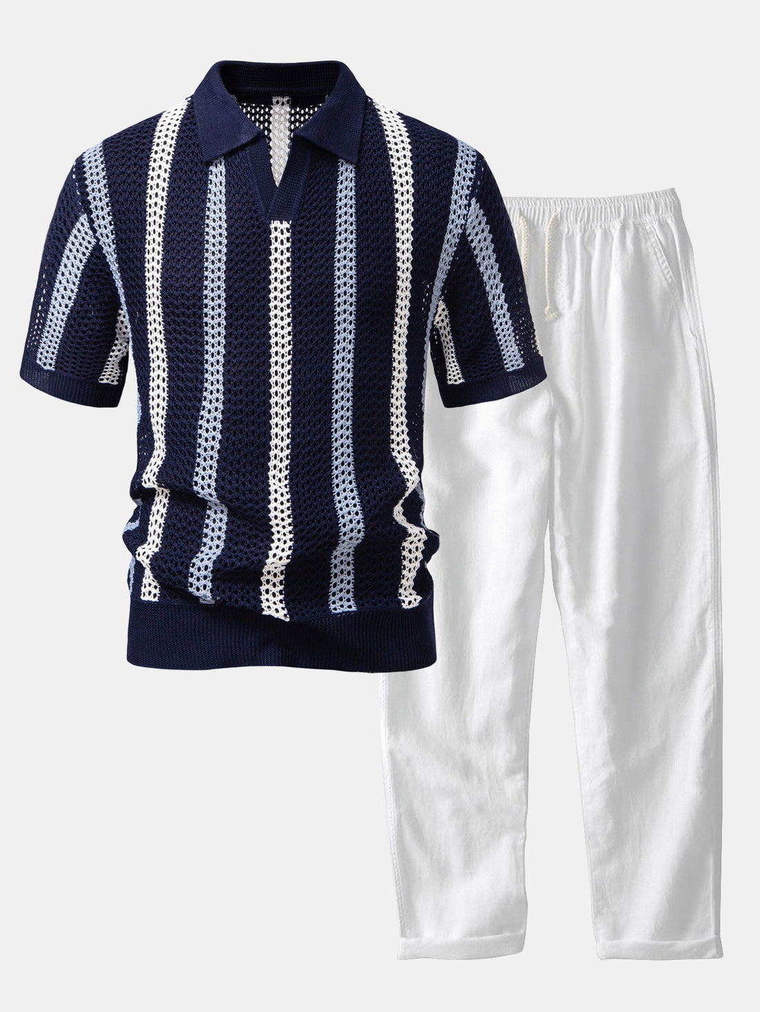 Crochet Polo & Straight-Leg Linen Trousers