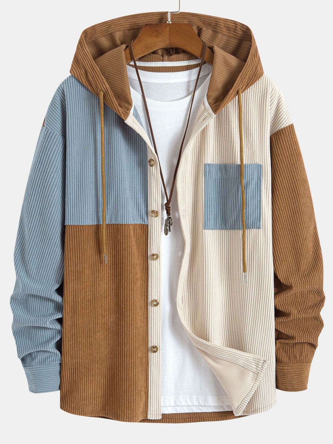 Relaxed-Fit Colourblock Corduroy Hoodie & Straight-Leg Corduroy Trousers Set